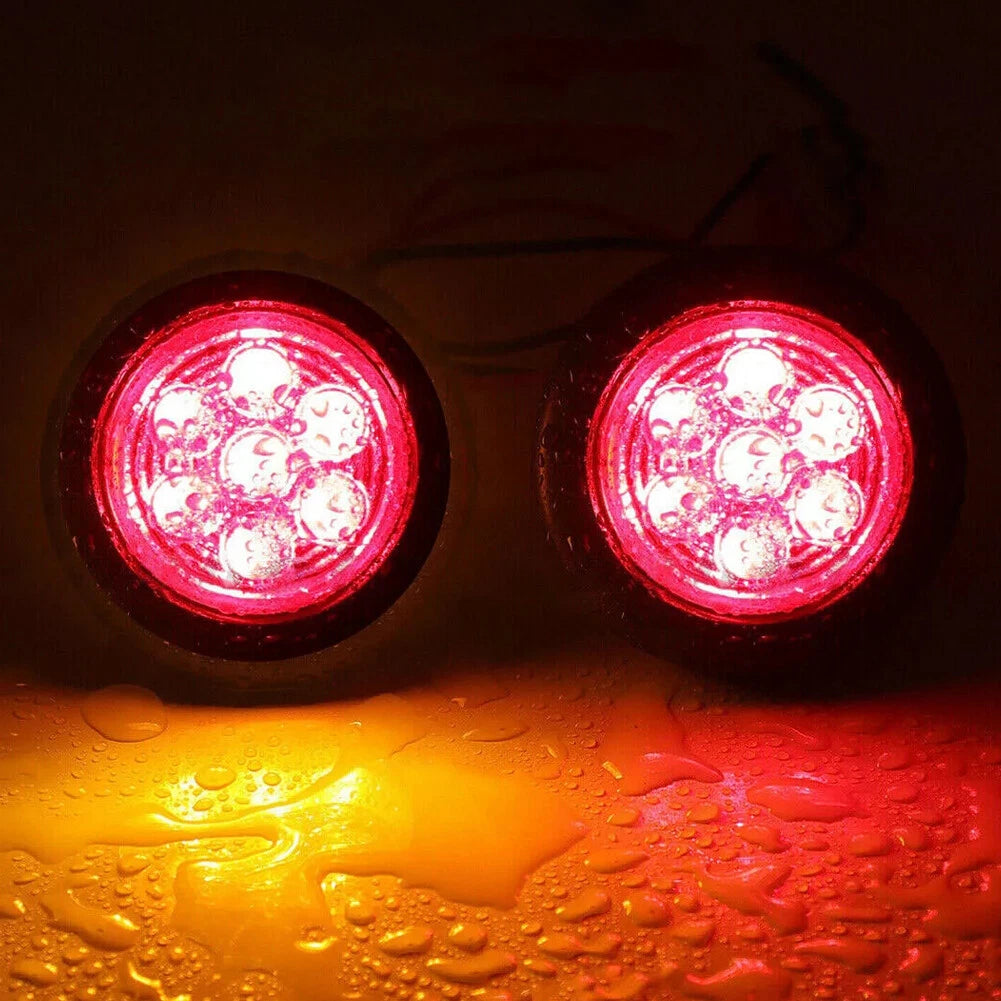 2" Round Red 7 LED Side Marker Lights for Trailer Truck RV (24V)