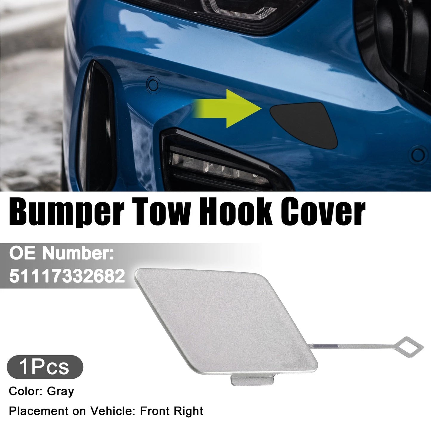 Front Right Tow Hook Cover for BMW 535i (2015-2016) Gray