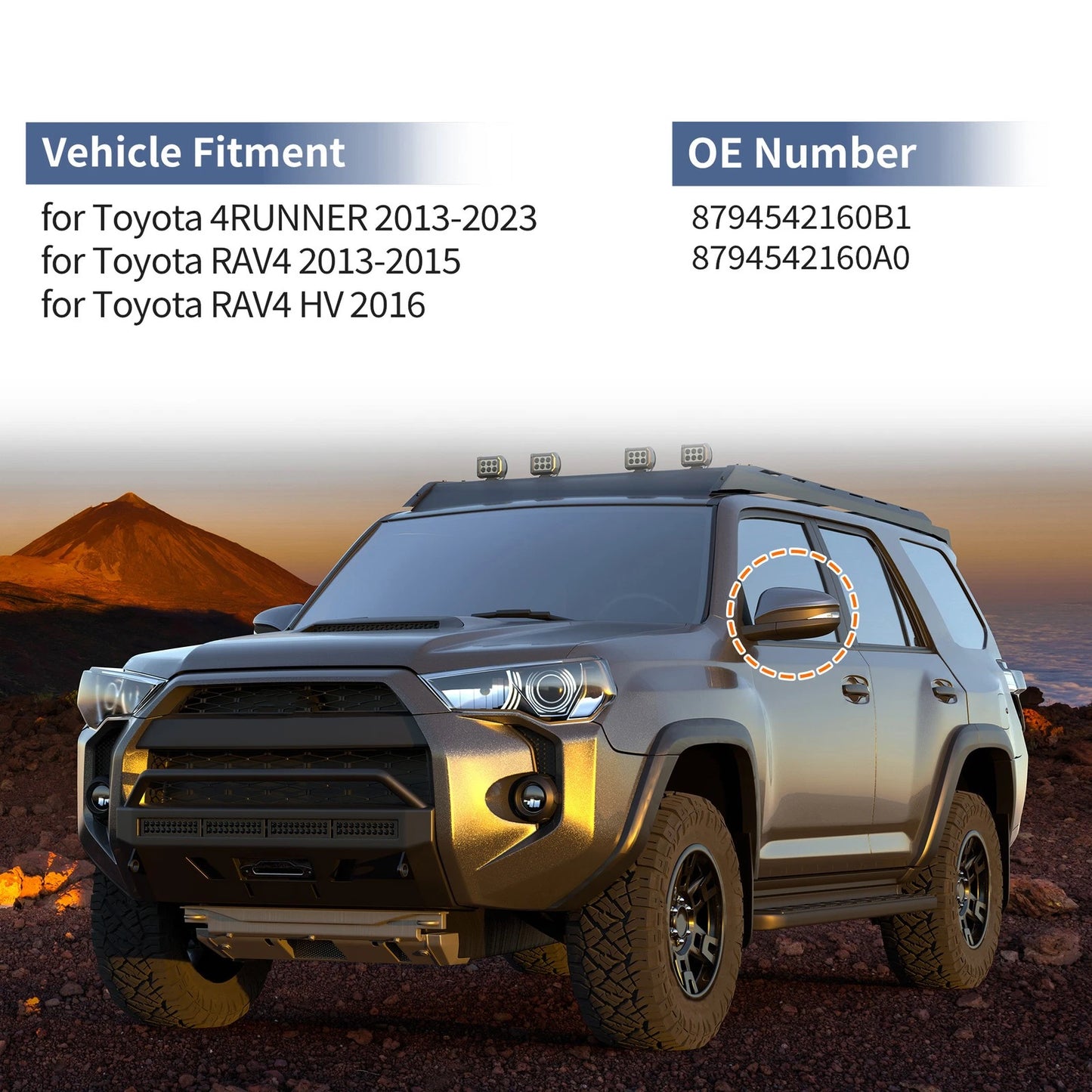 Passenger Side Mirror Cover Cap Gloss Black for Toyota 4Runner (2003-2023)