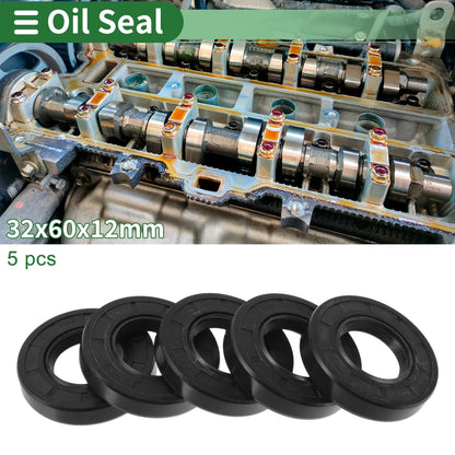 Oil Seal 32x60x12mm Rotary Shaft Seal NBR Rubber Black 5 Pcs