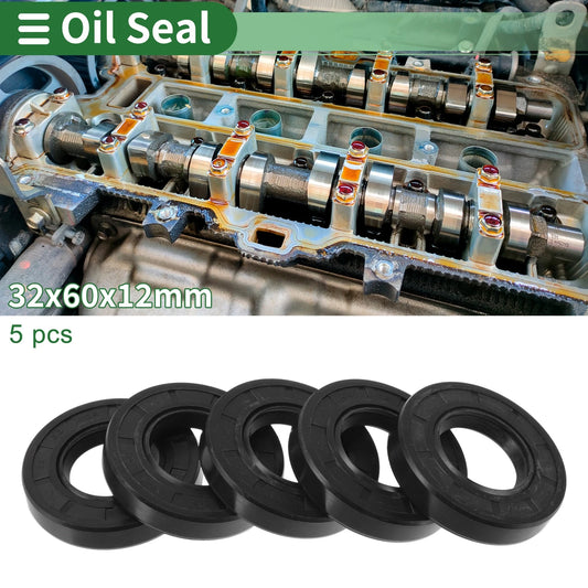 Oil Seal 32x60x12mm Rotary Shaft Seal NBR Rubber Black 5 Pcs
