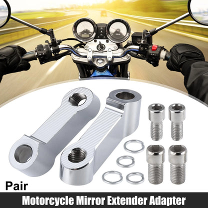 Pair Motorbike 10mm 8mm Mirror Extend Adapter for Honda Yamaha Silver Tone