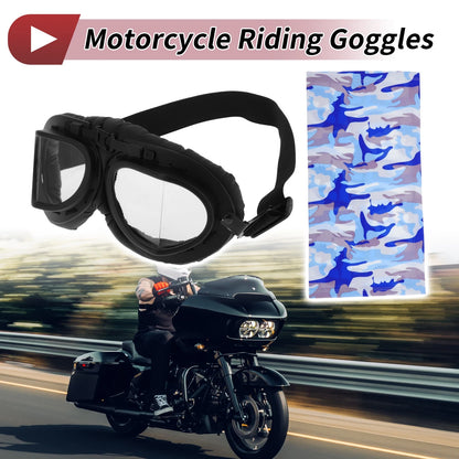 Motorcycle Riding Goggles Transparent Lens Black Frame Cycling Sunglasses 1 Set