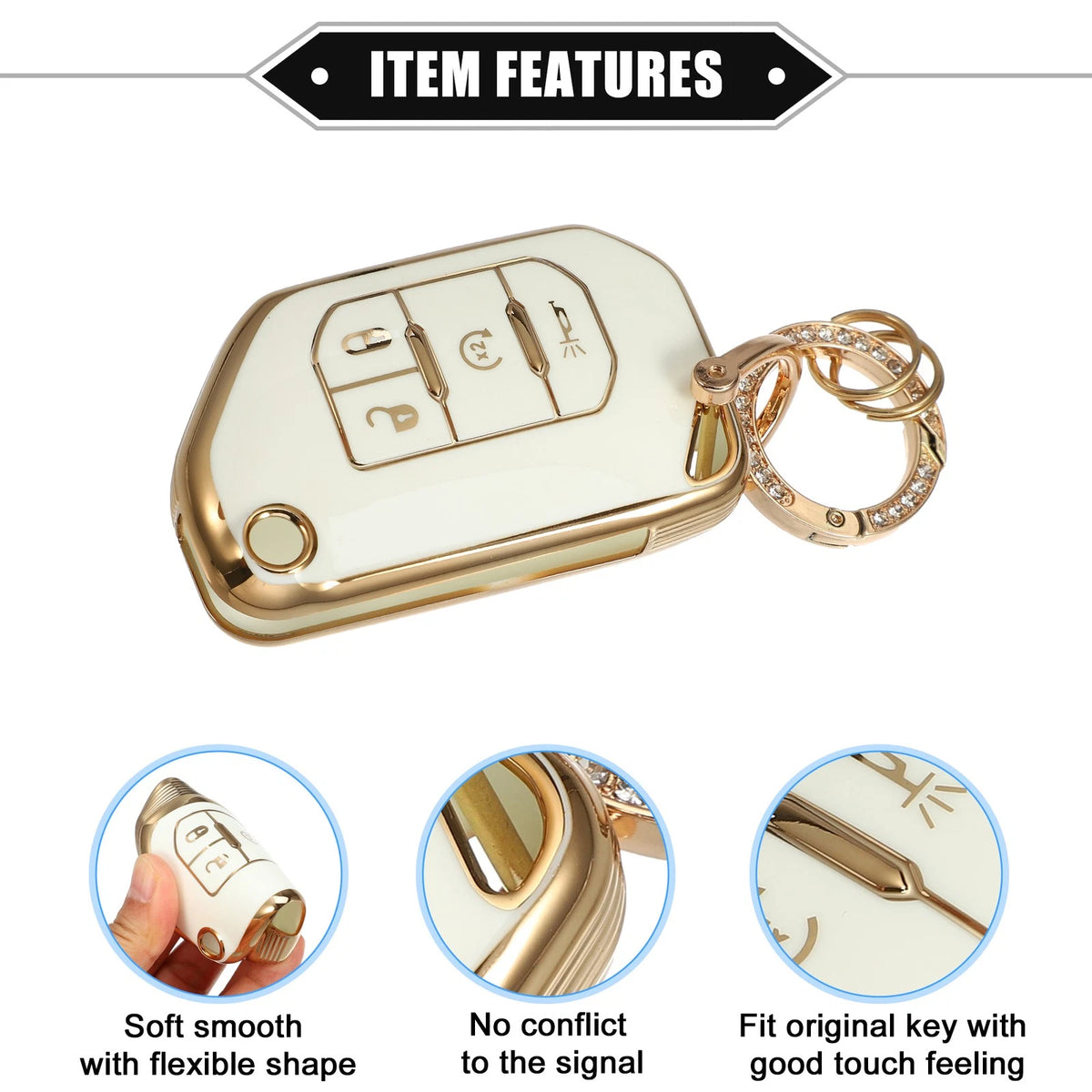 4 x Button Key Fob Shell Cover with Keychain for Jeep Wrangler (2018-2022)