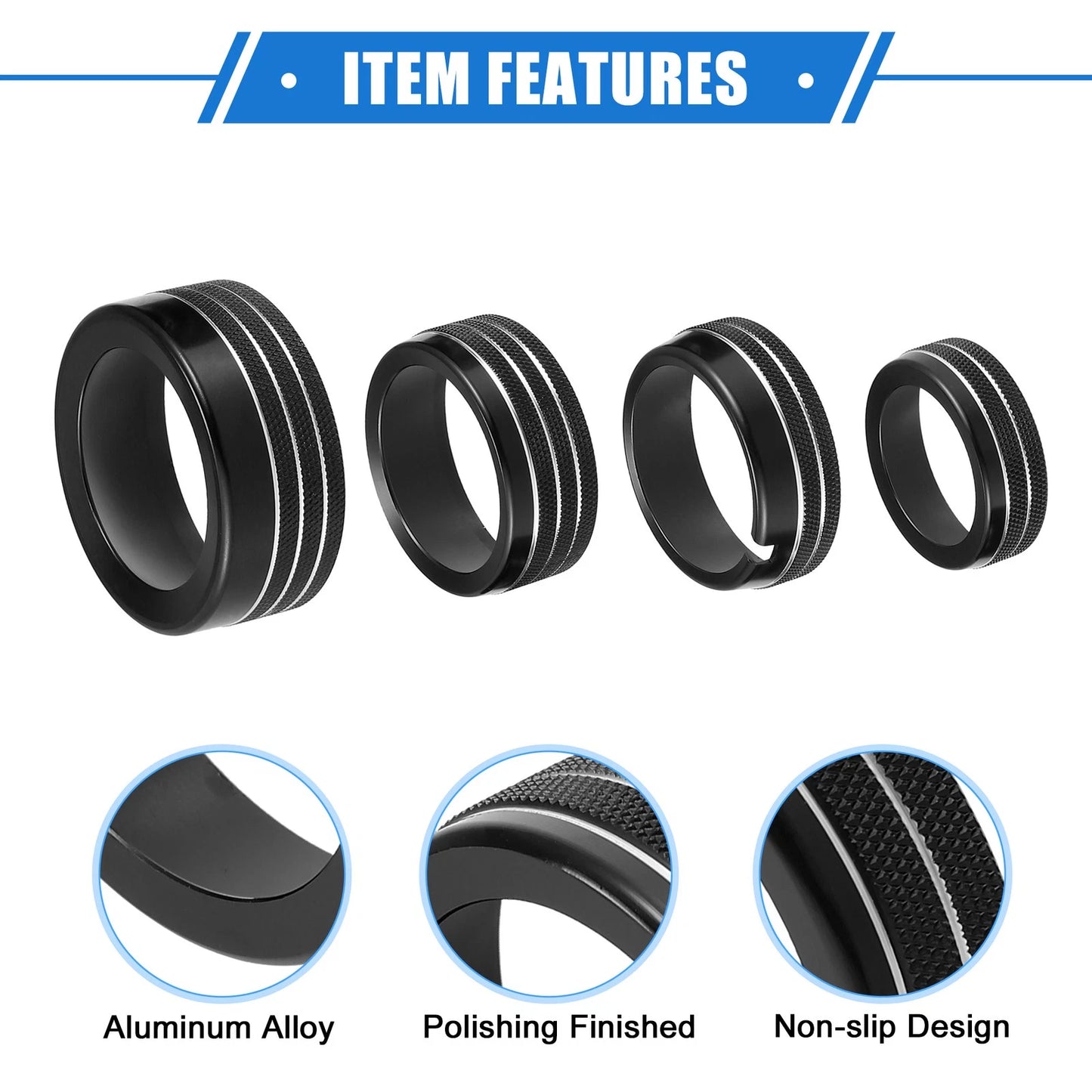 5pcs AC Climate Control Knob Ring for Chrysler 300, Dodge Challenger Black
