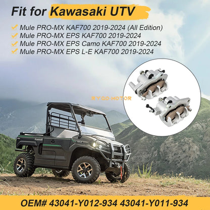 2 x Front Left/Right Caliper & Pads for Kawasaki Mule PRO-MX KAF700(2019–2024)