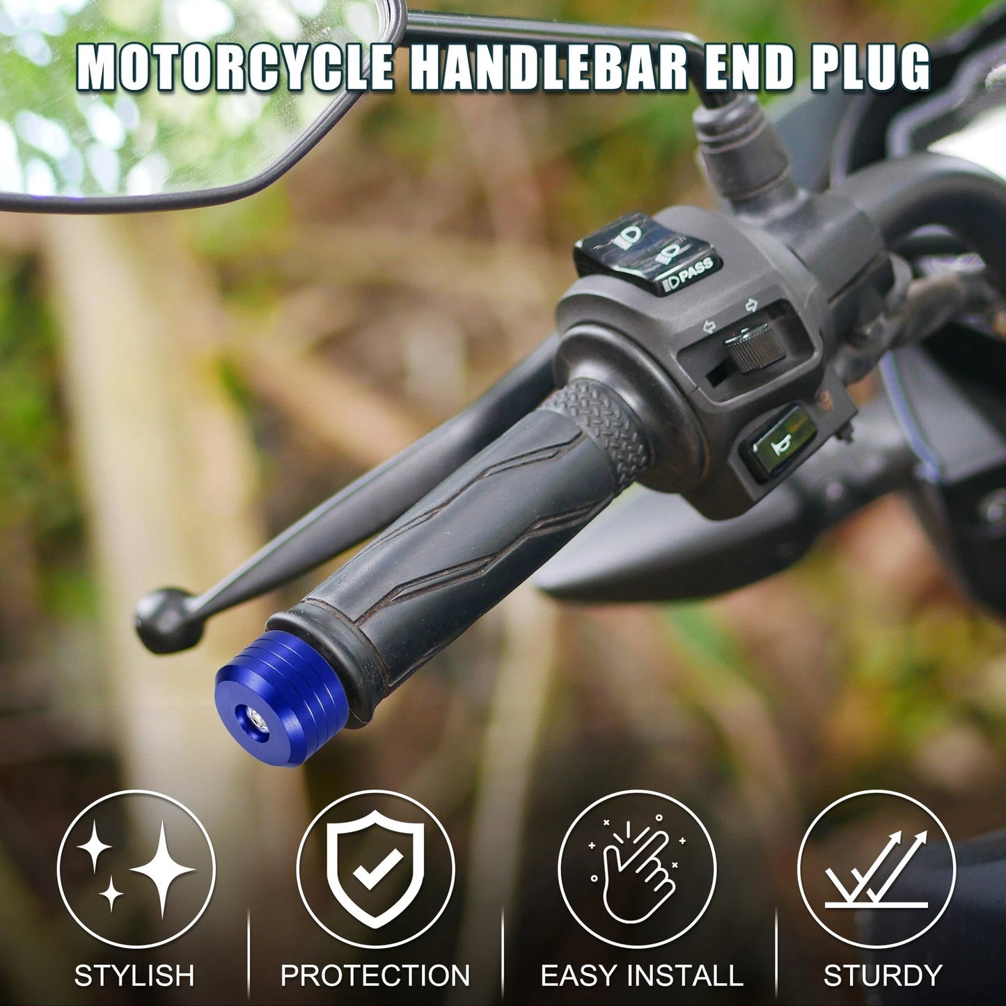 Motorcycle Handlebar End Plug 18-20mm 30mm OD Blue 2 x