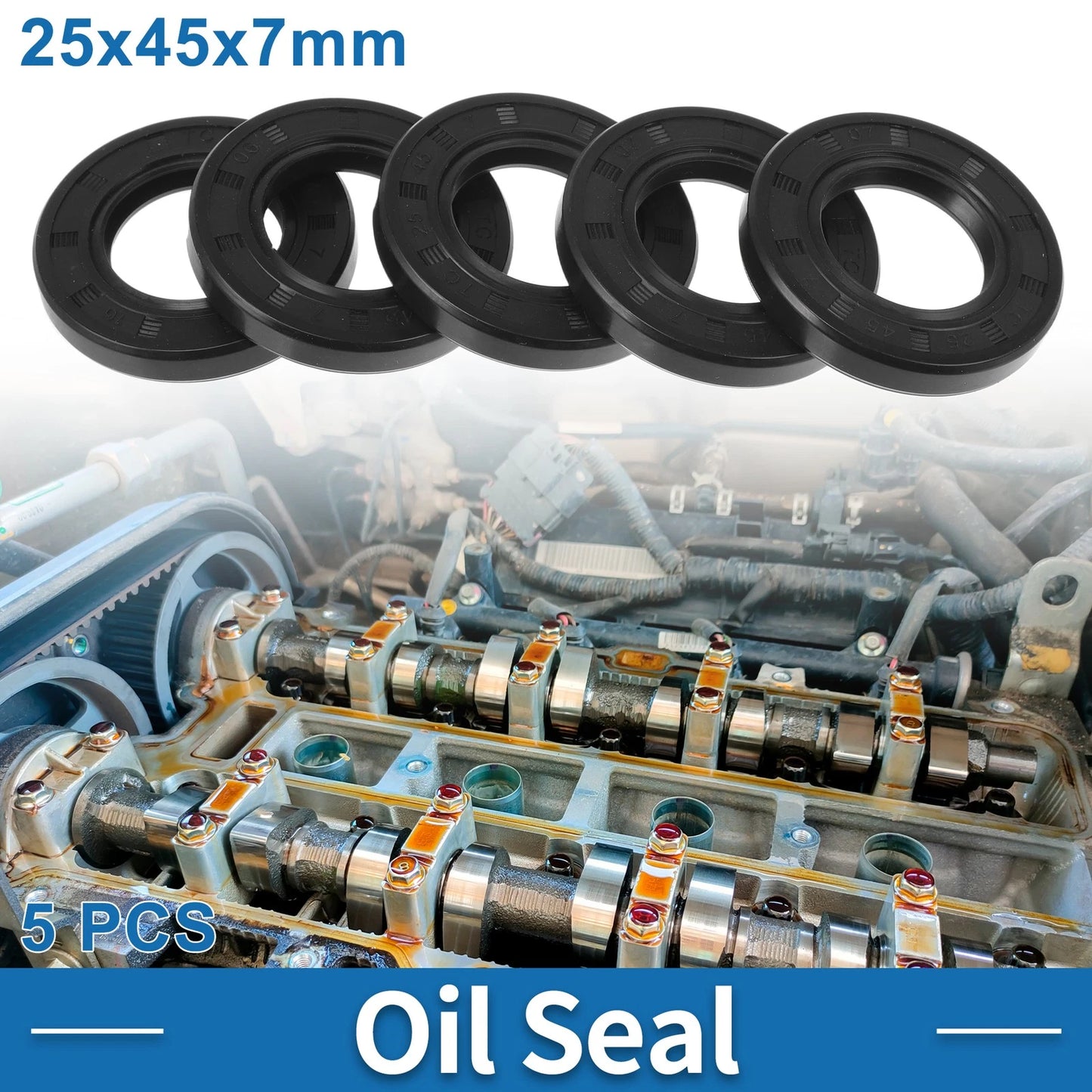 Oil Seal 25x45x7mm Black 5 Pcs for Make Model