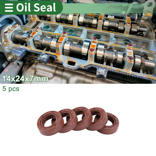 Oil Seal 14x24x7mm 5 Pcs Rotary Shaft Seal Fluorine Rubber for MakeModel