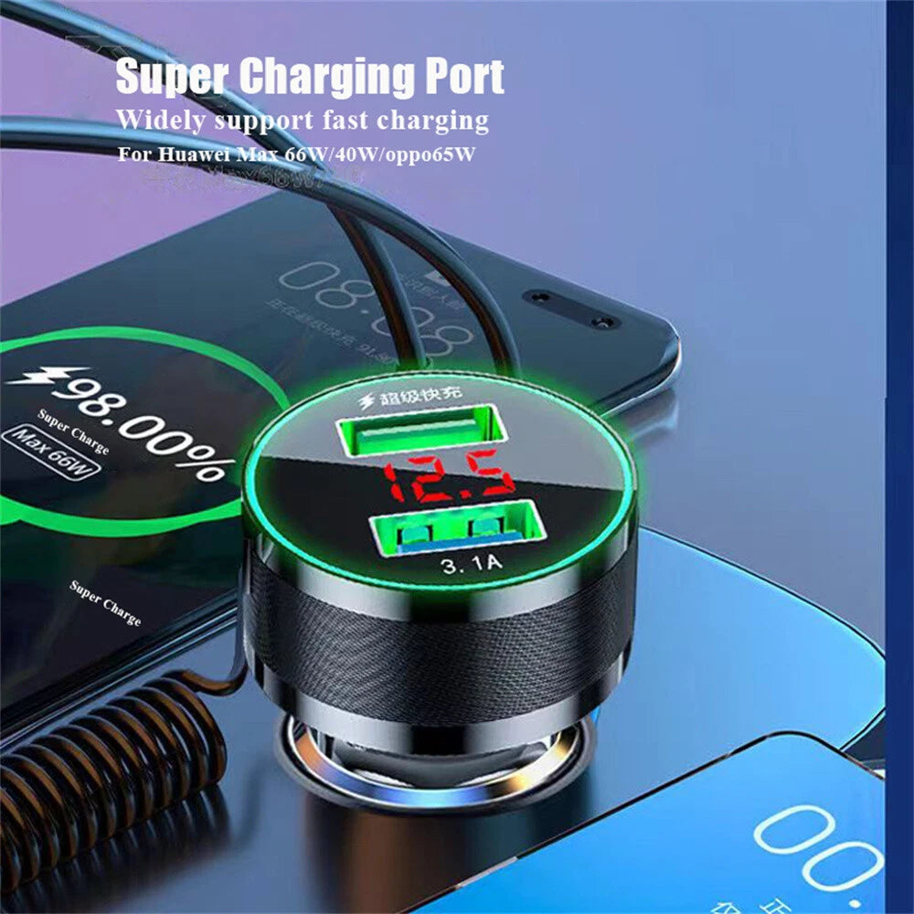 150W USB Car Charger Adapter Fast Charge 3in1 for Xiaomi OnePlus Phone