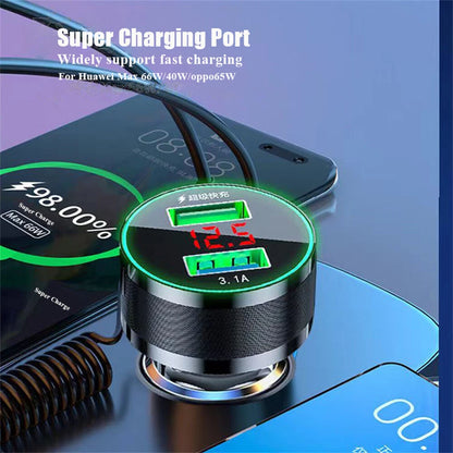 150W USB Car Charger Adapter Fast Charge 3in1 for Xiaomi OnePlus Phone