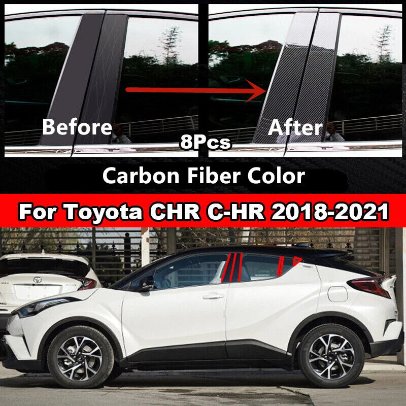 8Pcs Carbon Fiber Pillar Posts Door Trim Cover for Toyota CHR C-HR (2018–2021)