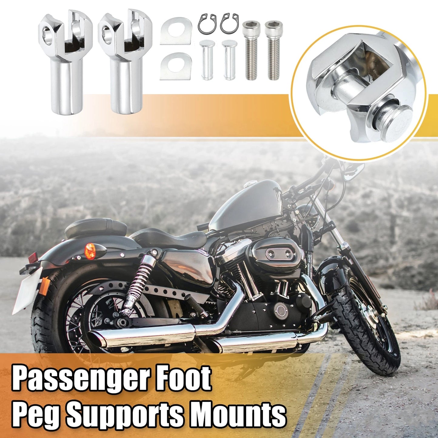 Passenger Foot Peg Footrest Mounts Clevis for Harley Softail Silver Tone