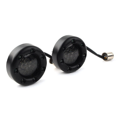 Red LED Turn Signal Lights with Gloss Black Trim Ring for Harley Sportster