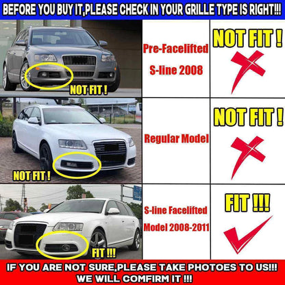 Front Fog Light Grille Cover for Audi A6 C6 S-line (2005-2011) - Gloss Black