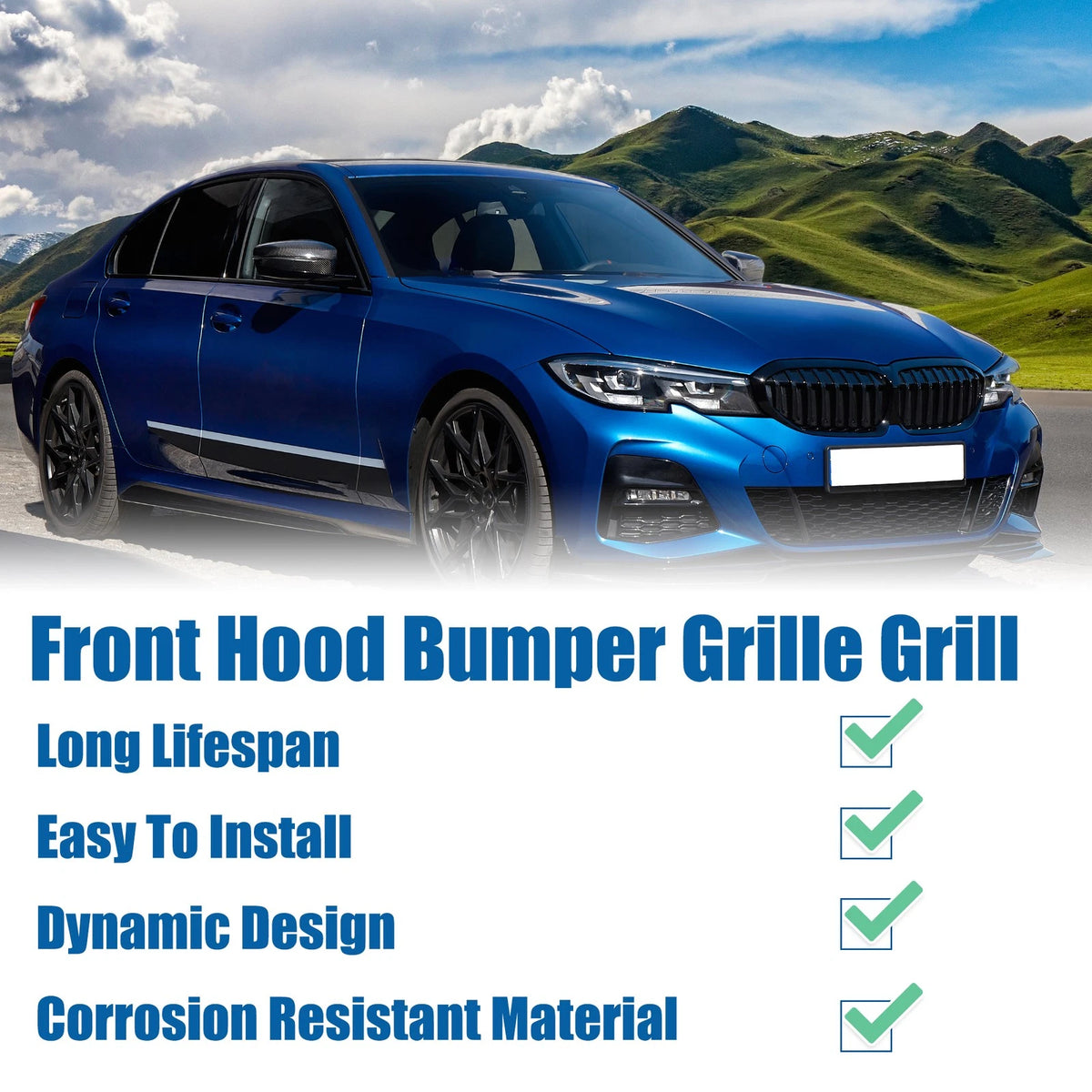 Front Hood Bumper Grille for BMW X5 G05 2020-2023 Gloss Black