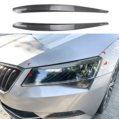 2 x Carbon Look Front Headlight Eyelid Covers for Skoda Superb (2016-2019)