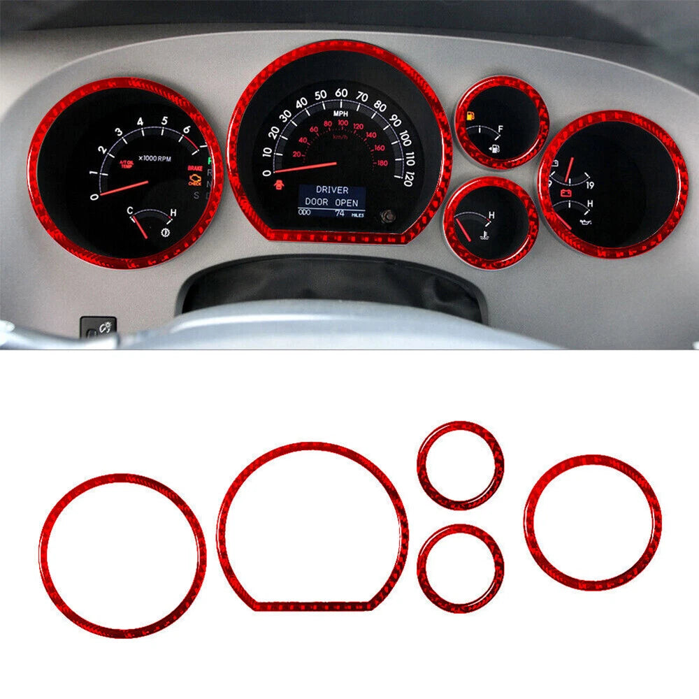 5Pcs Red Carbon Fiber Speedometer Cover Trim for Toyota Tundra (2007-2013)