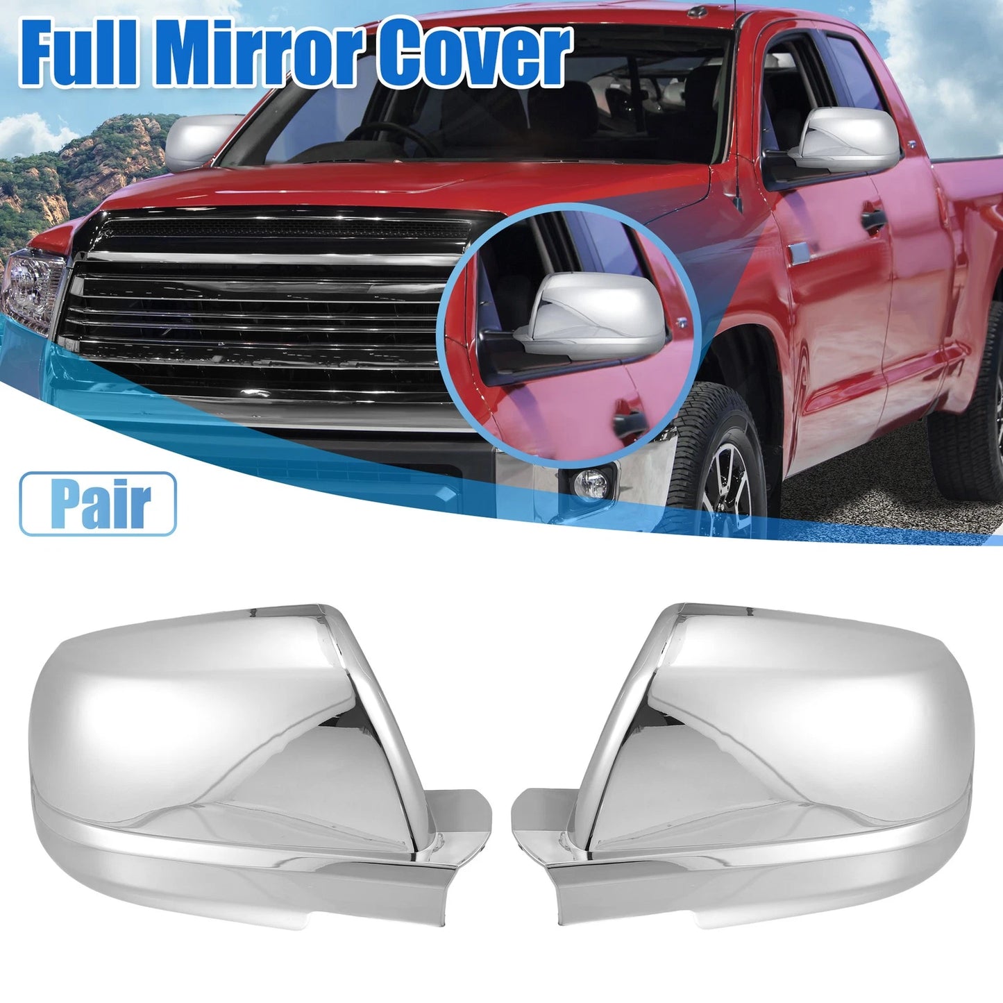 1 Pair Car Exterior Chrome Plated Full Mirror Cover for Toyota Tundra