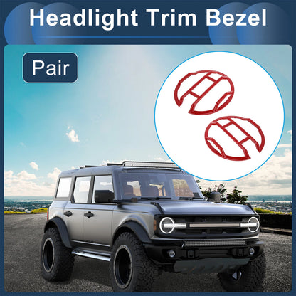 Headlight Trim Bezels for Ford Bronco 2021-2024 (2 x Red)