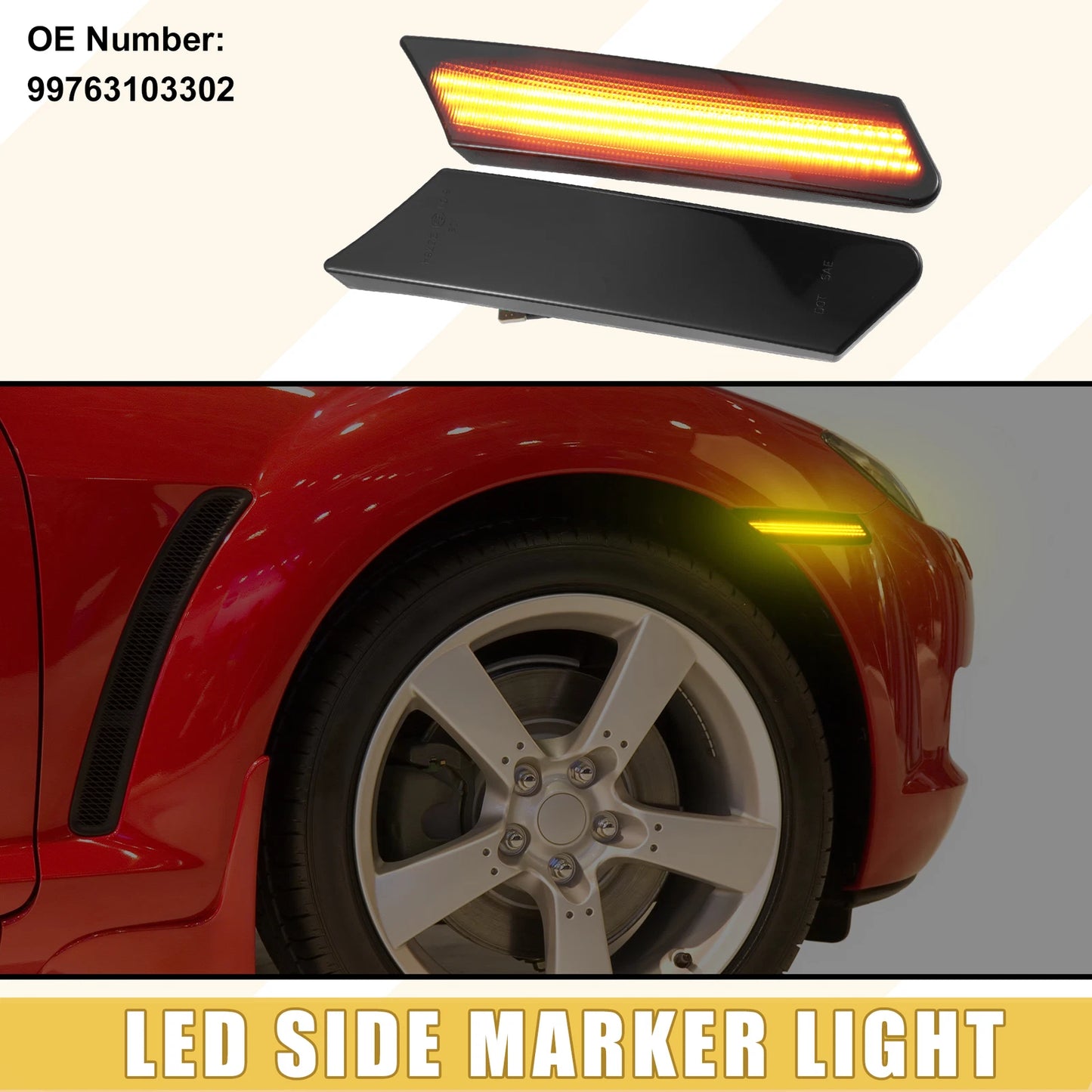 LED Side Marker Light Front for Porsche Amber Black 1 Pair