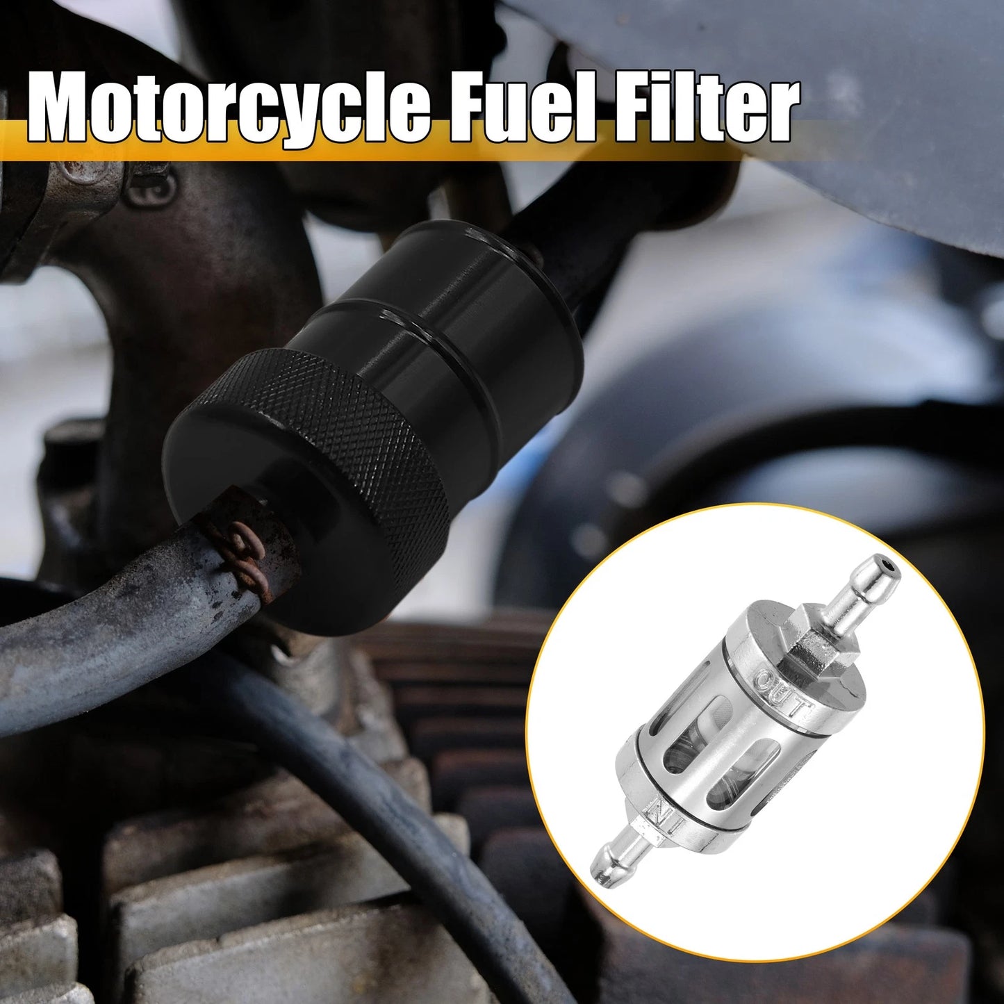 Silver Tone 8mm Fuel Filters Inline Gas Filter for Motorbike