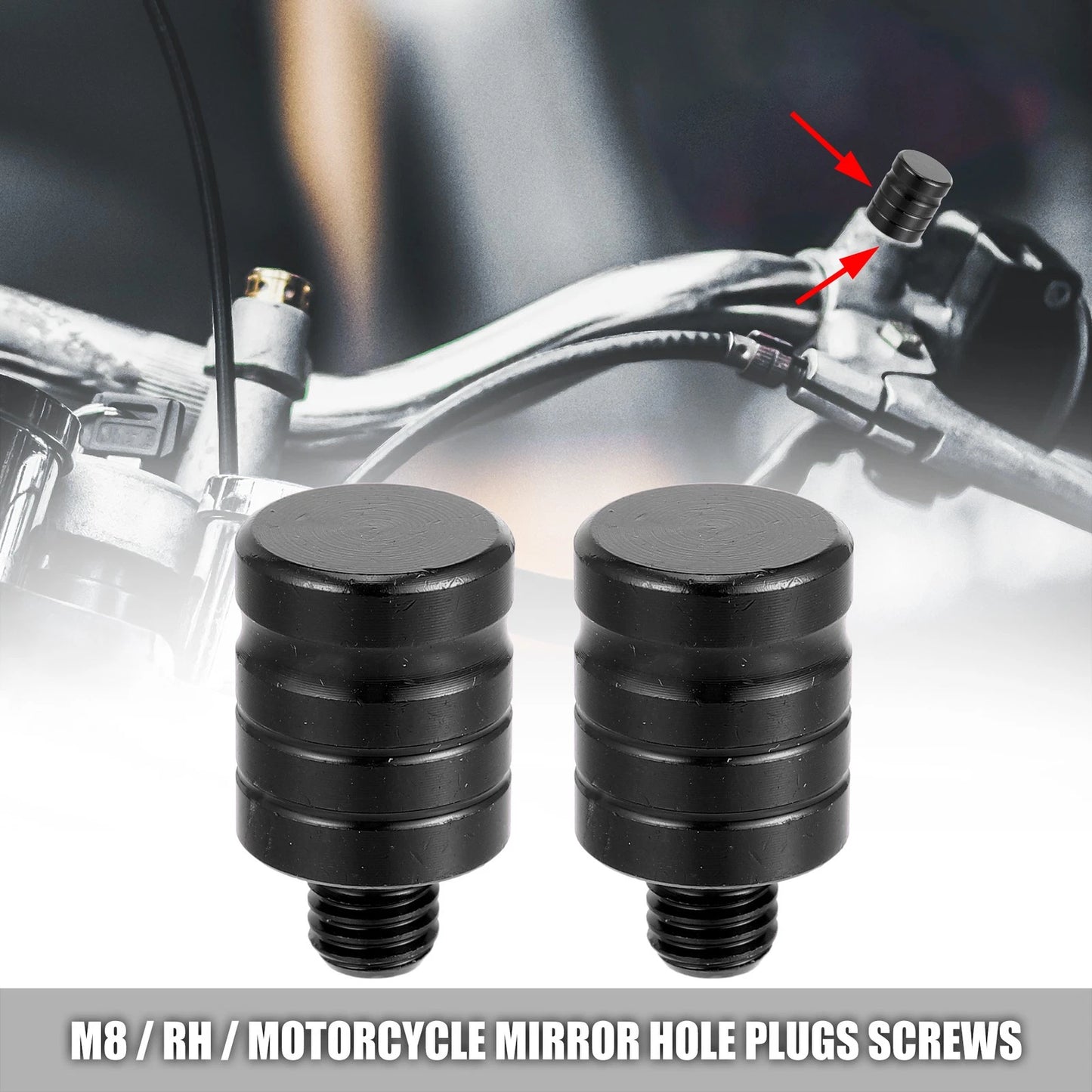 M8x1.25 2 x Right Mirror Hole Plugs Screws Aluminum Alloy Black for Motorcycle