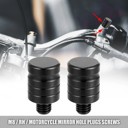 M8x1.25 2 x Right Mirror Hole Plugs Screws Aluminum Alloy Black for Motorcycle