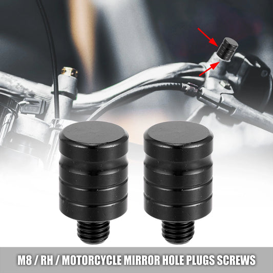 M8x1.25 2 x Right Mirror Hole Plugs Screws Aluminum Alloy Black for Motorcycle