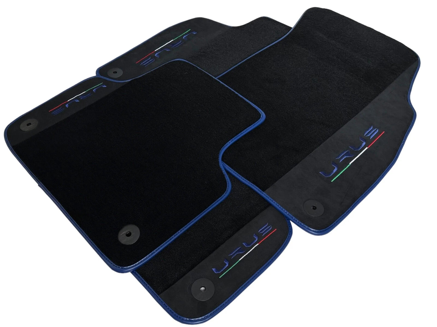 Black Floor Mats for Lamborghini Urus 2018-2024 Alcantara Leather Dark Blue Trim