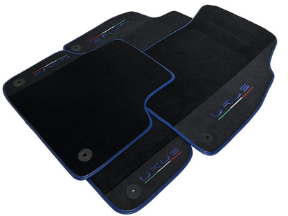 Black Floor Mats for Lamborghini Urus 2018-2024 Alcantara Leather Dark Blue Trim