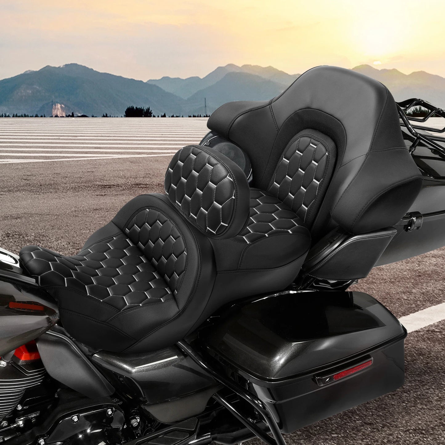 2x Gel Seat With Backrest Pad for Harley Road King Glide (14-23)