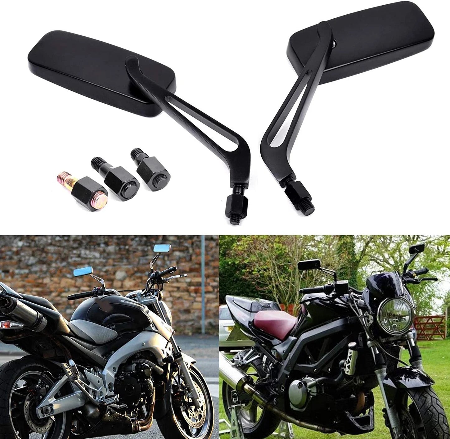 Black Aluminum Rearview Side Mirrors 8/10MM for Universal Motorcycle