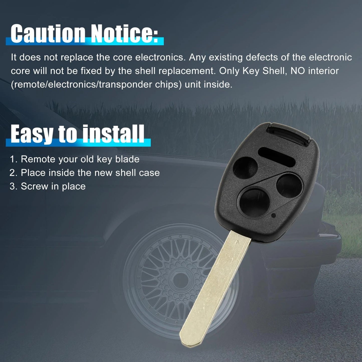 Key Shell Case for Honda Accord (2003-2007) 4 Button Black