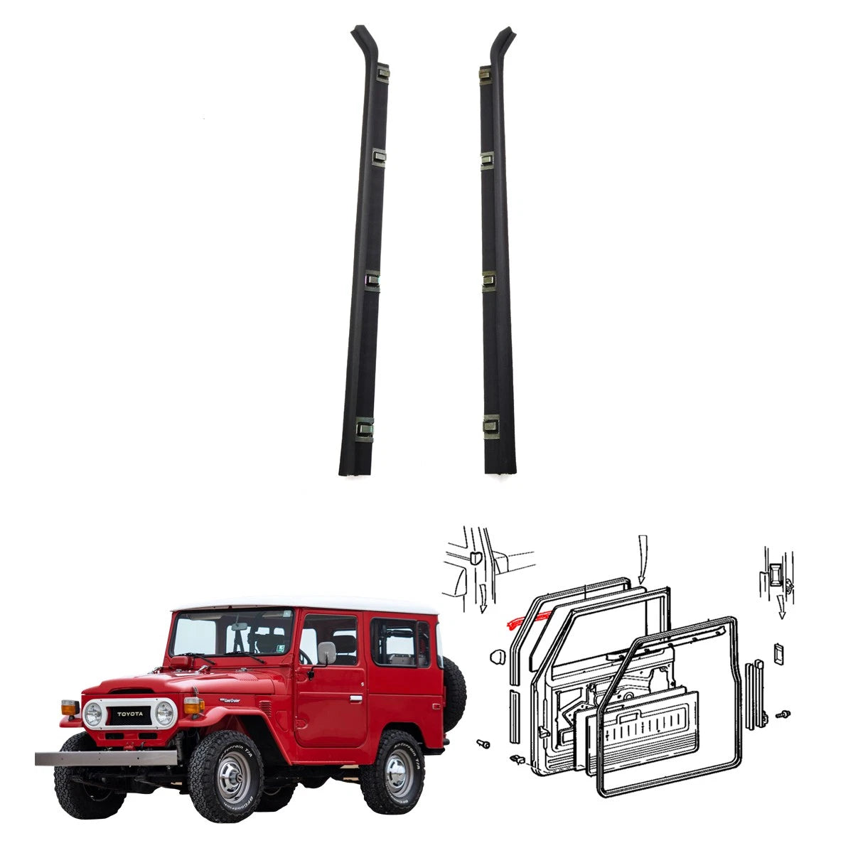 Front Door Glass Weatherstrip for Toyota Land Cruiser BJ41 FJ45 HJ47