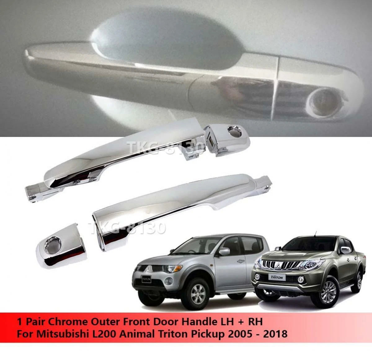 2 x Chrome Outer Front Door Handles for Mitsubishi L200 Animal Triton (2005-2018)
