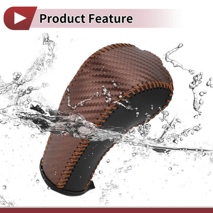 Gear Shift Knob Cover Brown Carbon Fiber Faux Leather for Chevrolet