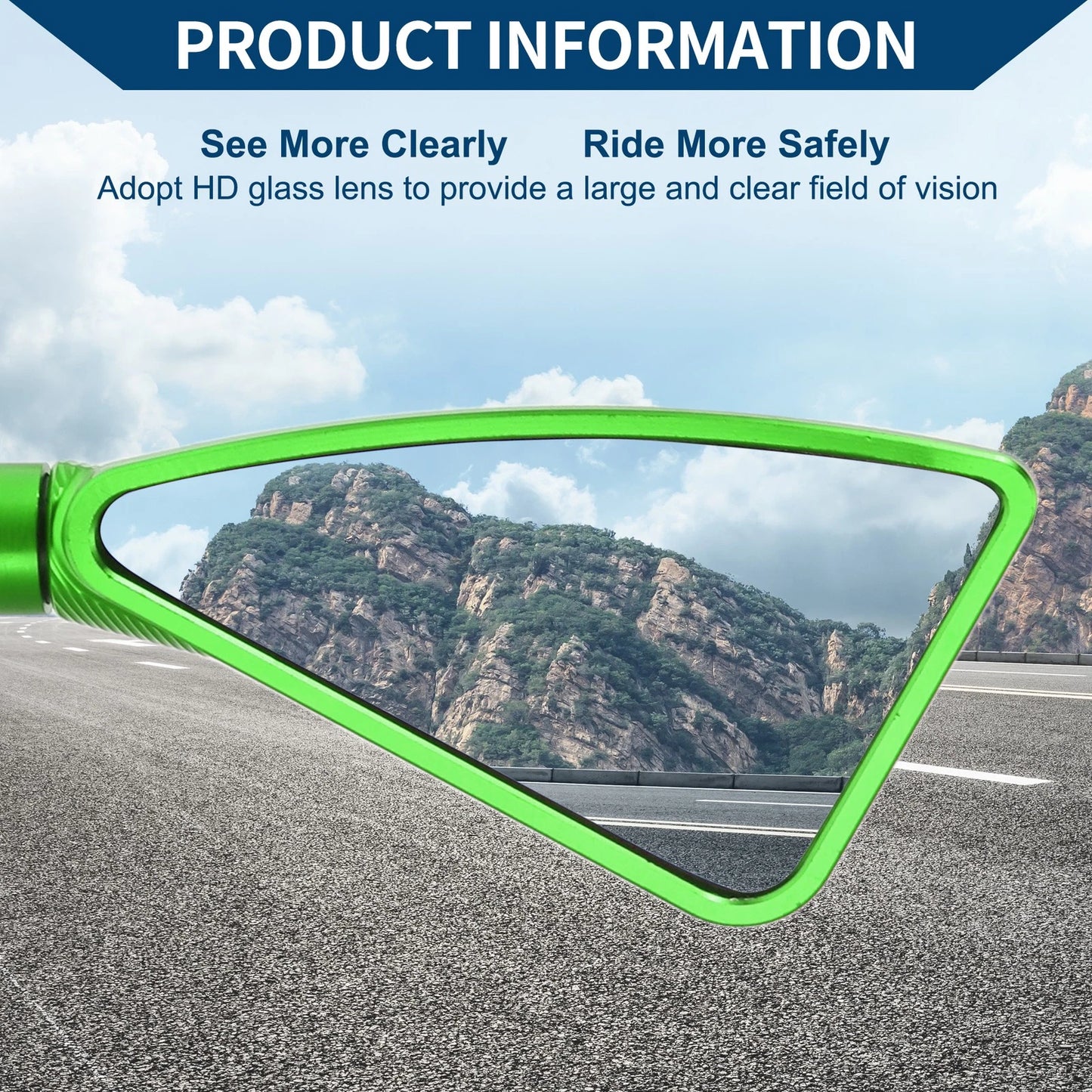 Motorcycle Rear View Mirrors Triangle Shape Green Aluminum Alloy