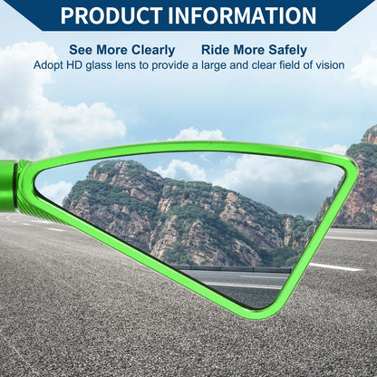 Motorcycle Rear View Mirrors Triangle Shape Green Aluminum Alloy