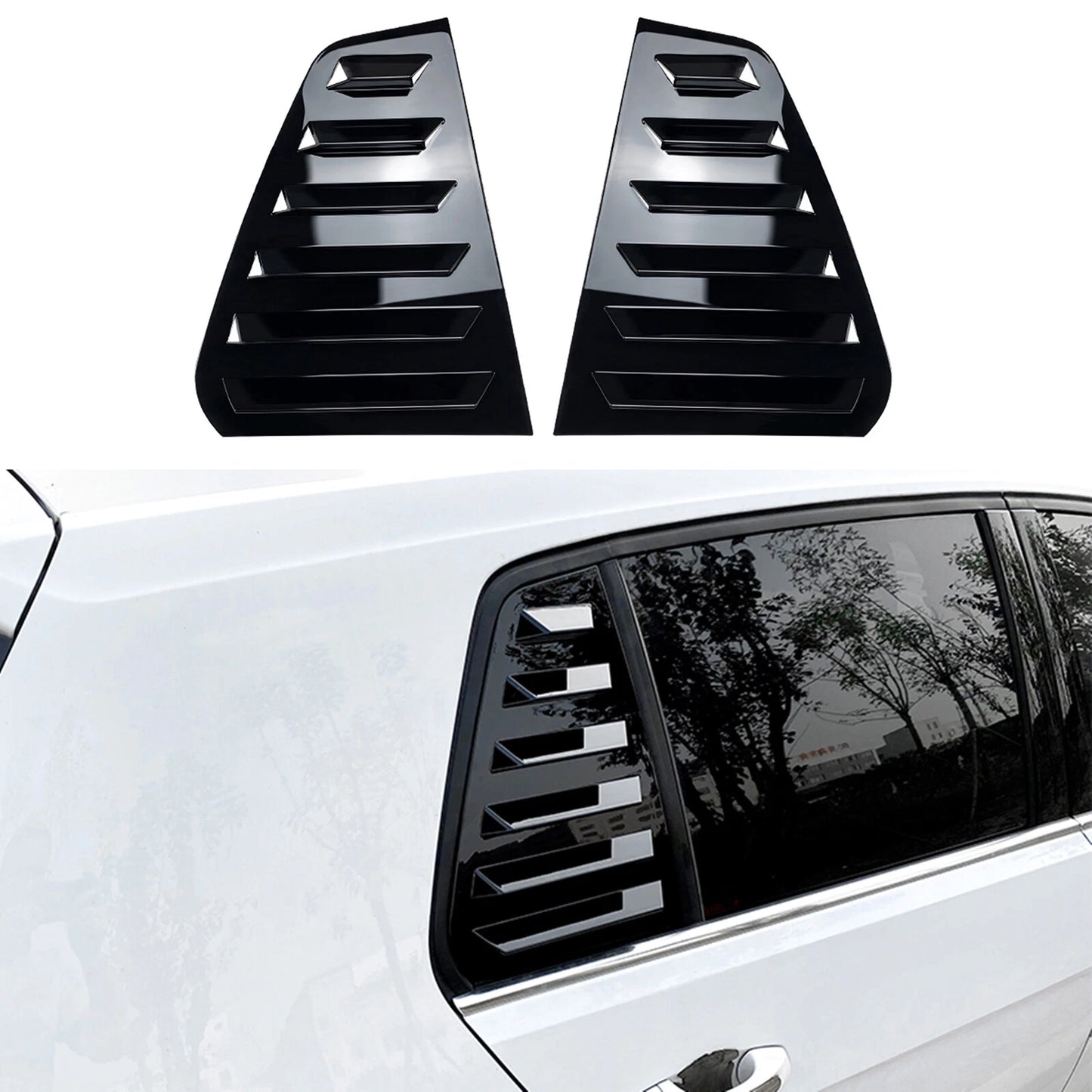 2 x Rear Window Louver Covers for VW Golf 7 (2013-2019) Gloss Black