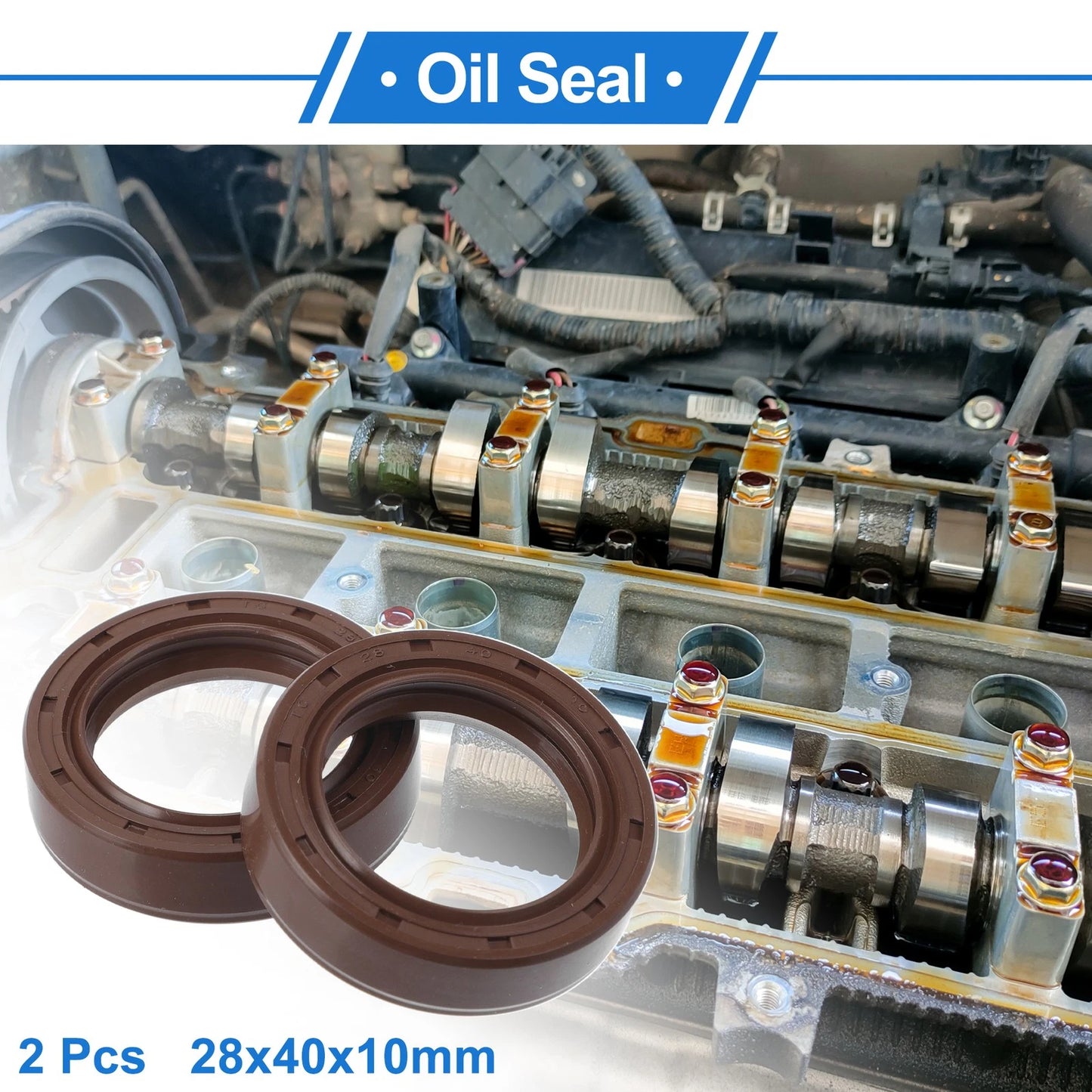 Oil Seal 28x40x10mm Rotary Shaft Seal FKM Rubber 2 x Brown for Make Model