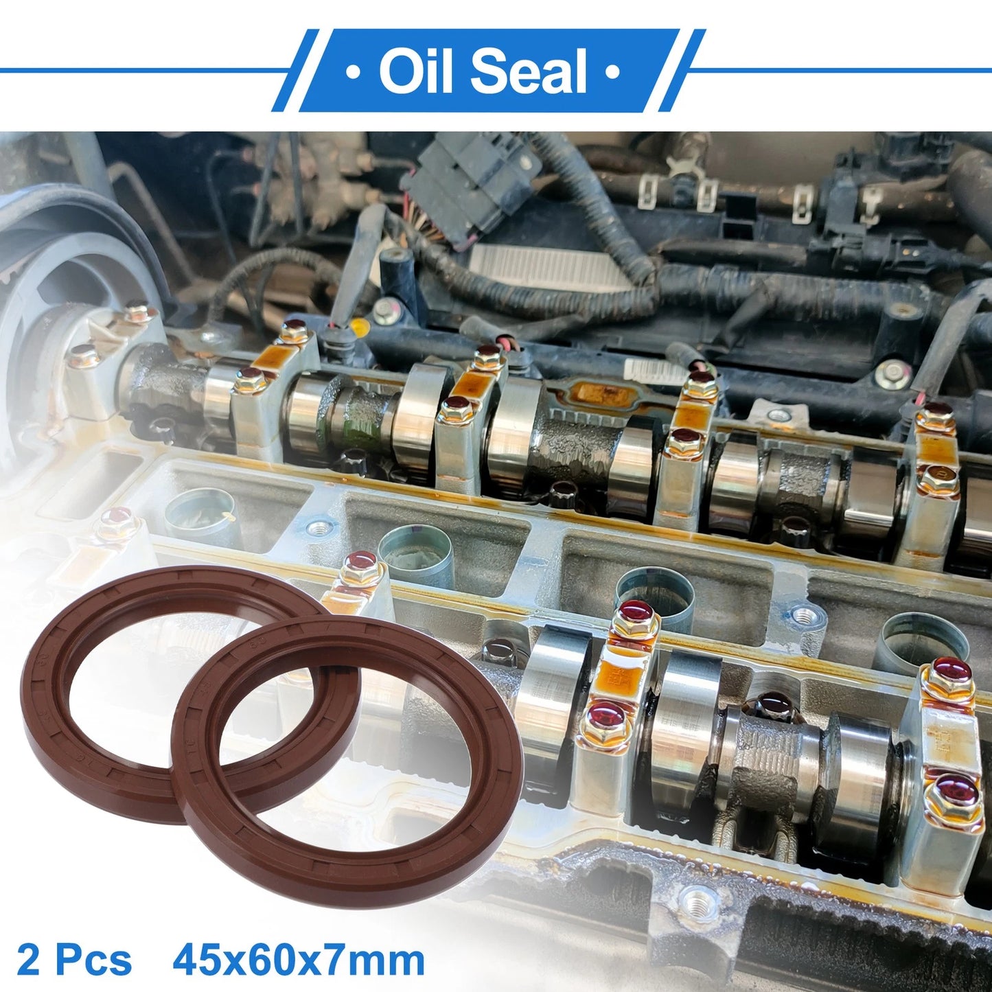 Oil Seal 45x60x7mm Brown FKM Rotary Shaft Seal 2 pcs for MakeModel