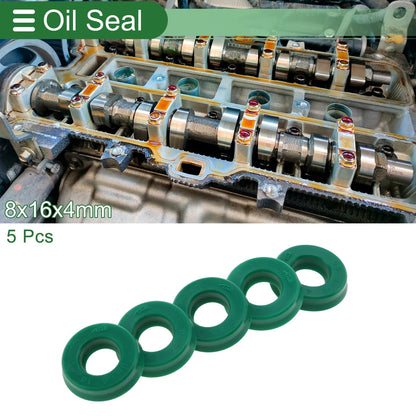 Oil Seal 5 Pcs Seal Ring Rotary Shaft Seal TPU 8x16x4mm High Pressure Green