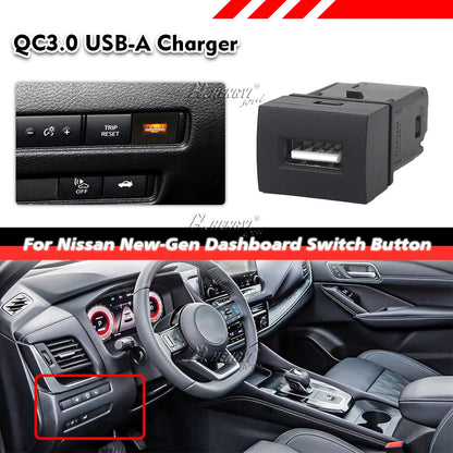Switch Button USB-A QC3.0 Port Socket for Nissan Sentra Altima Qashqai
