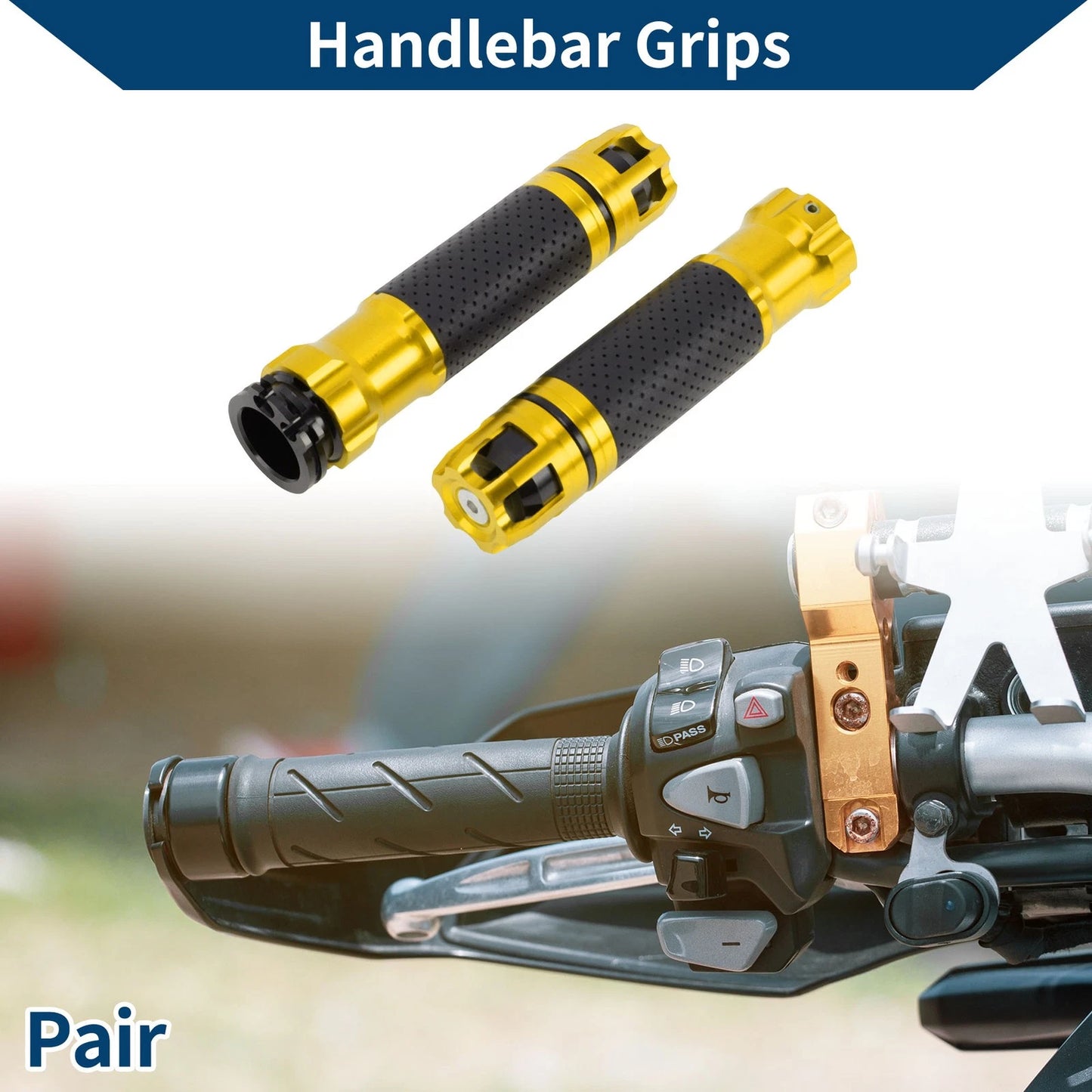 23 x 23 mm Motorcycle Hand Grips Cover Gold Tone 1 Pair for Make Model