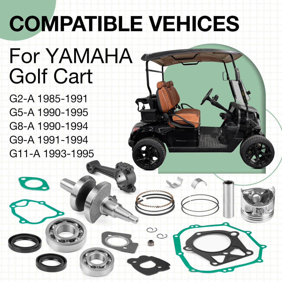 Crankshaft Rod Piston Ring Gasket Bearings for Yamaha G2-G11 (1990–2008)