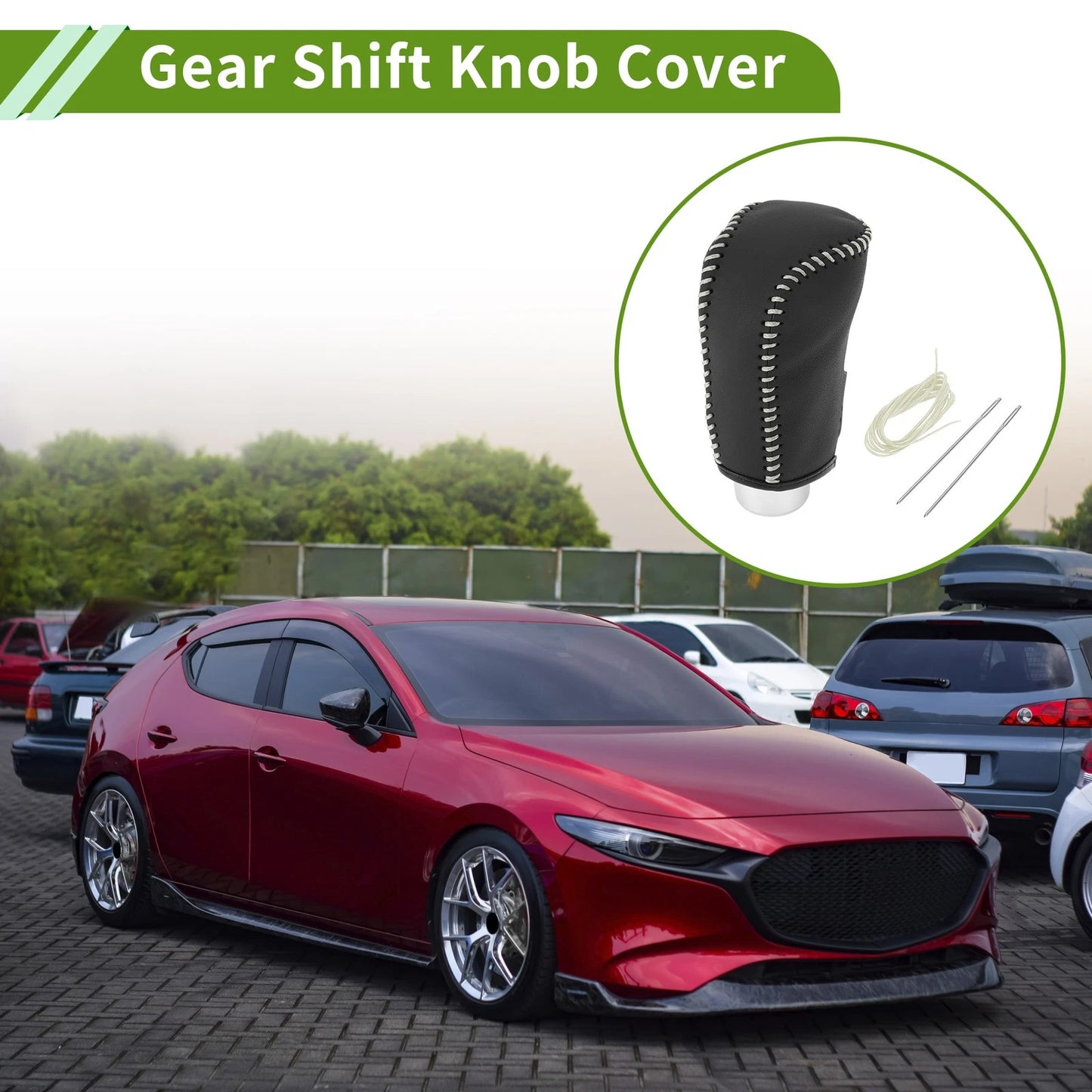Car Gear Shift Knob Cover for Mazda 3 (2014-2018) - Black Beige Faux Leather