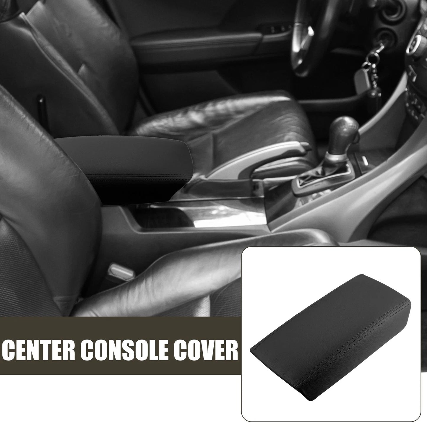 Center Console Lid Armrest Cover for Honda Accord (2003-2007) Faux Leather Black