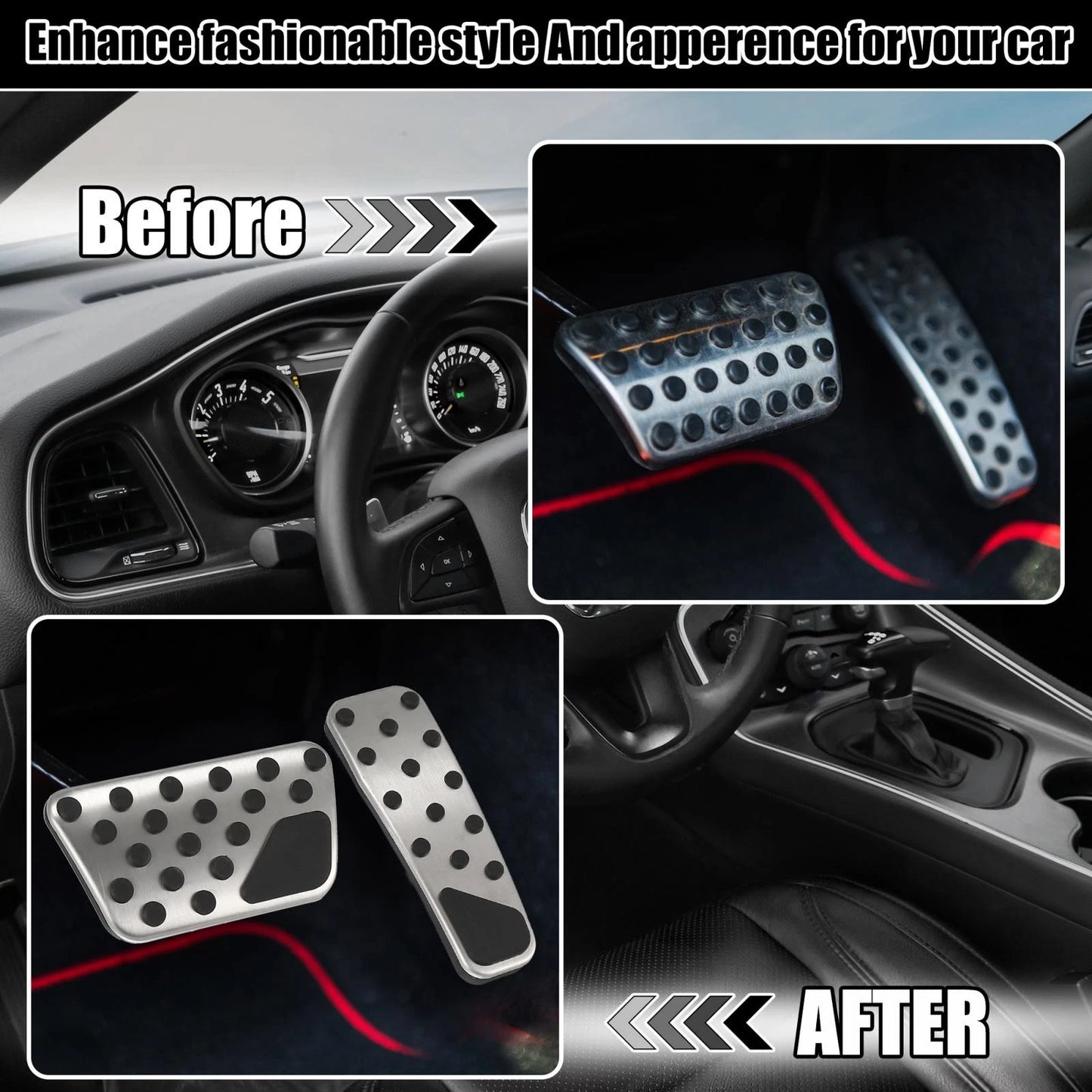 Brake Pedal Gas Accelerator Cover Set for Dodge Challenger (2009-2019)