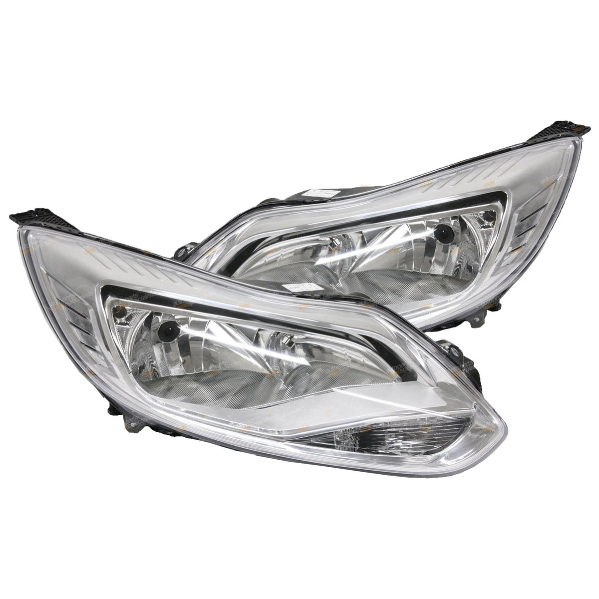 LH+RH Chrome Non-Xenon Headlights Pair for Ford Focus LW Hatch/Sedan